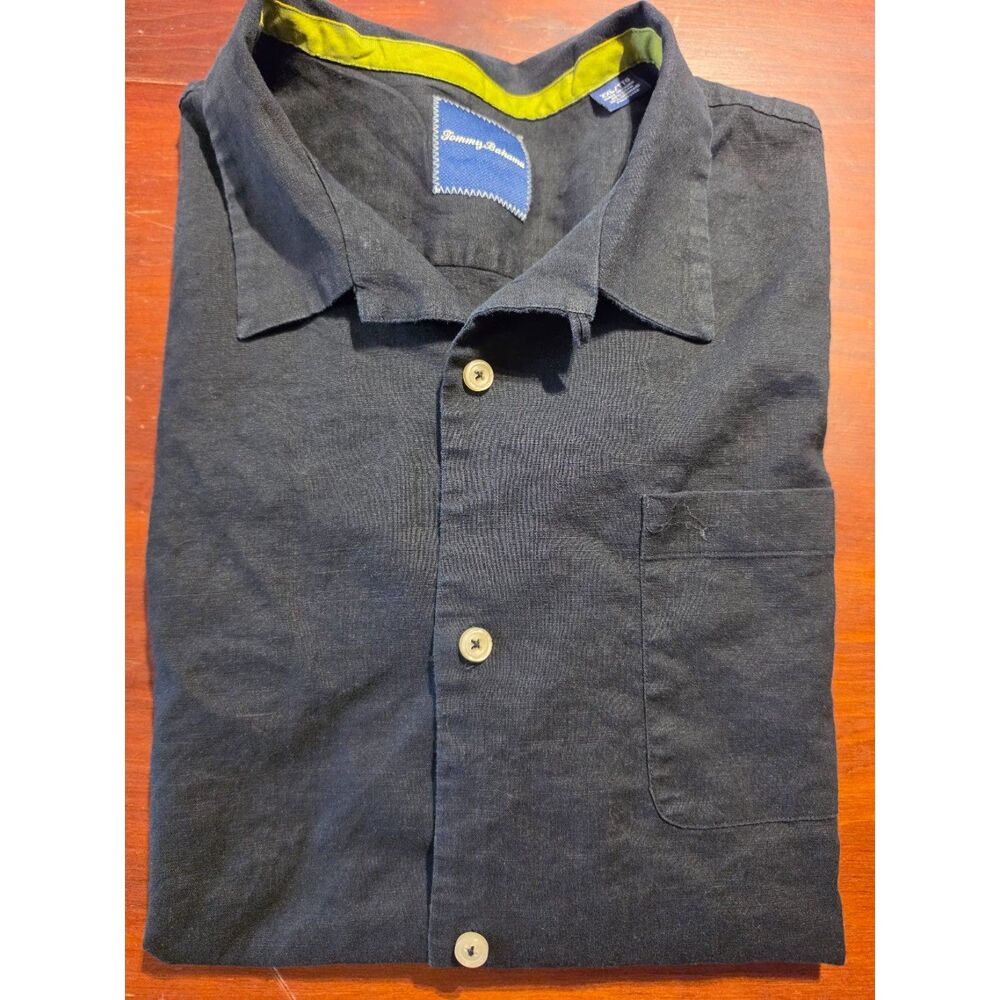 Men's Tommy Bahama Black Linen Blend Dress Shirt With Pocket Size XXL